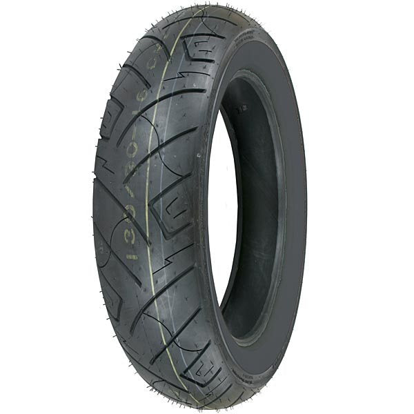 A Shinko SR777 Rear Motorcycle Tire 130/90-16, an affordable alternative for cruisers, on a white background.