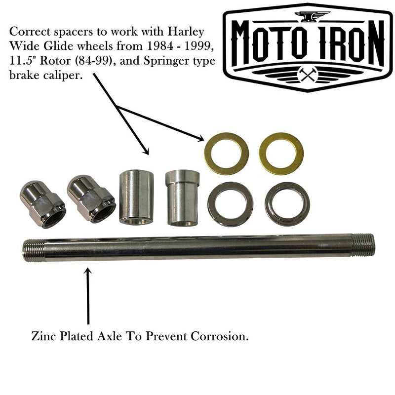Moto Iron® Springer Front End Stock Length Chrome fits Harley Davidson axle kit.