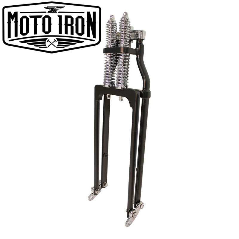 Moto Iron® brand Springer Front End +6" Over Black, suitable for Honda CBR600RR, offers a Harley Davidson Springer Front End design with Black +6" Over Stock Length.