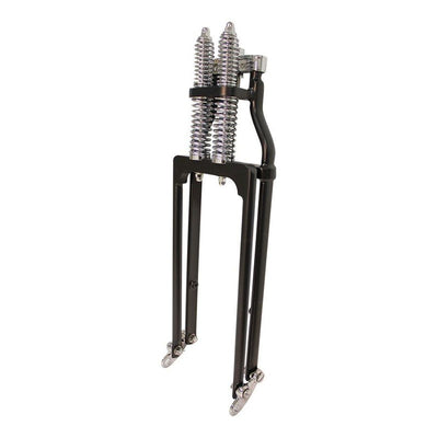 An image of a Moto Iron® Black Springer Kit For Yamaha XS650 -2 Under motorcycle with a pair of front forks on a white background.