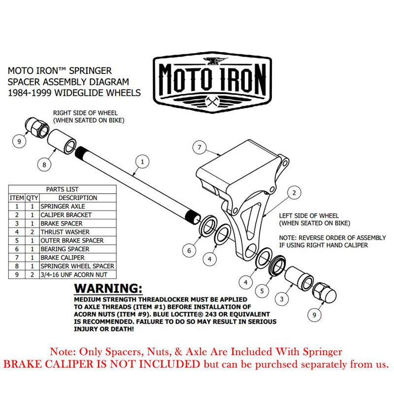 A diagram showing the high quality parts for the Moto Iron® Springer Front End +6" Over Chrome fits Harley Davidson.
