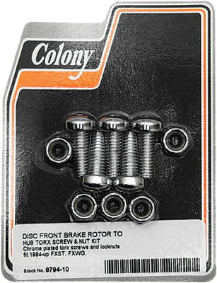 A package of Colony Machine Moto Iron Wheels screws and bolts for a motorcycle.