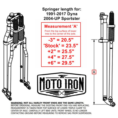 Moto Iron® Wishbone Springer Front End +2" Length Black fits Dyna 1991-17 & Sportster 04-up for 2000 - up Harley scooter.