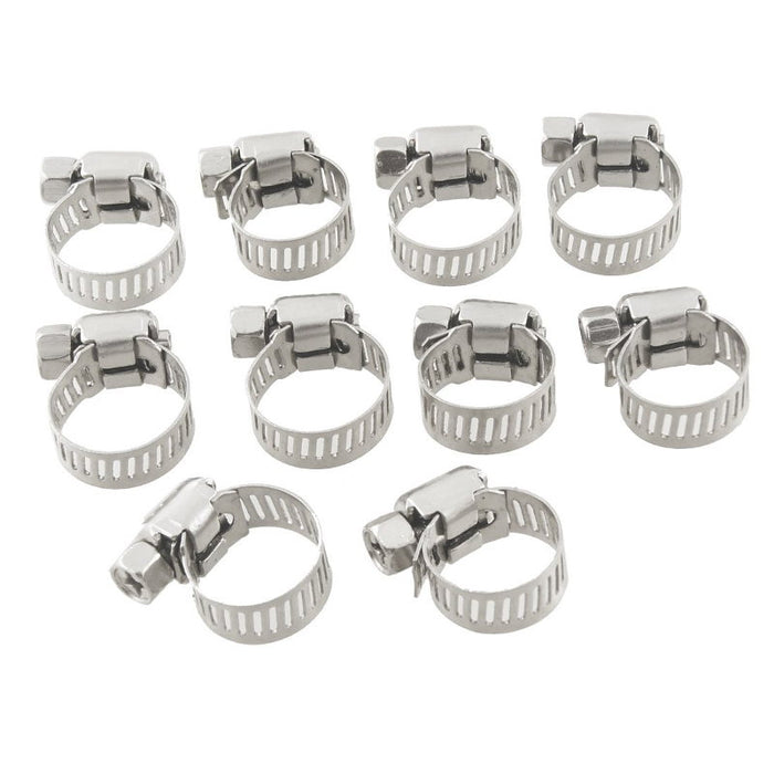 Mid-USA Fuel and Oil Line Stainless Hose Clamps For 7/16" TO 11/16" OD Hose (10 Pack) HD