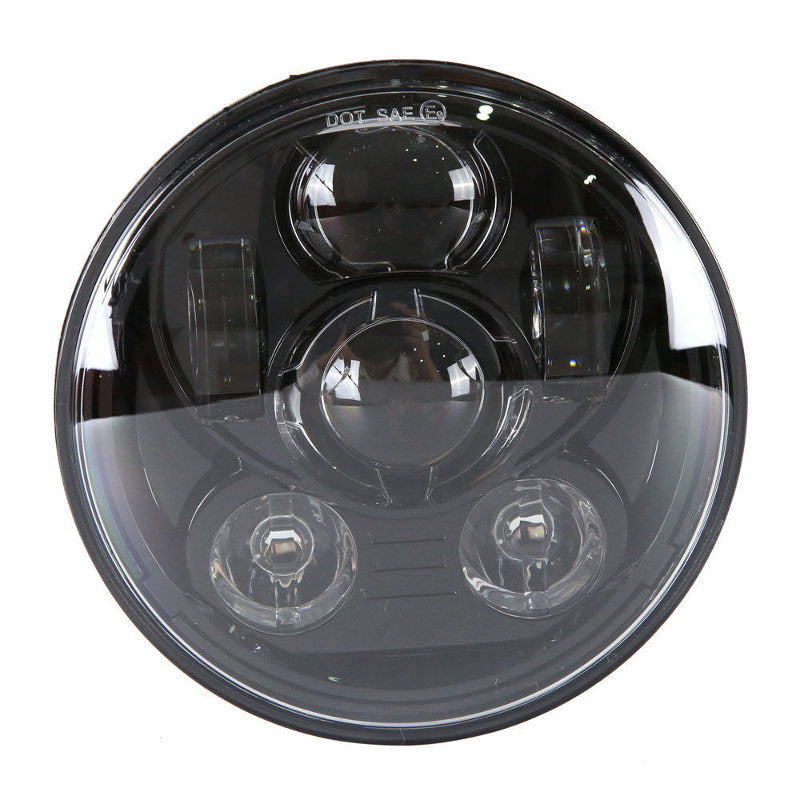 A black Moto Iron® 5-3/4" 45 watt LED Headlight Conversion Bulb on a white background.