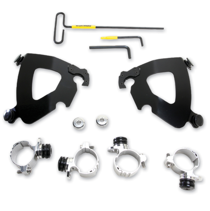 The Memphis Shades xr650r features the popular Memphis Shades Trigger Lock Mounting Kit for Narrowglide Gauntlet Fairing (Black) and sleek windshields for an enhanced riding experience.