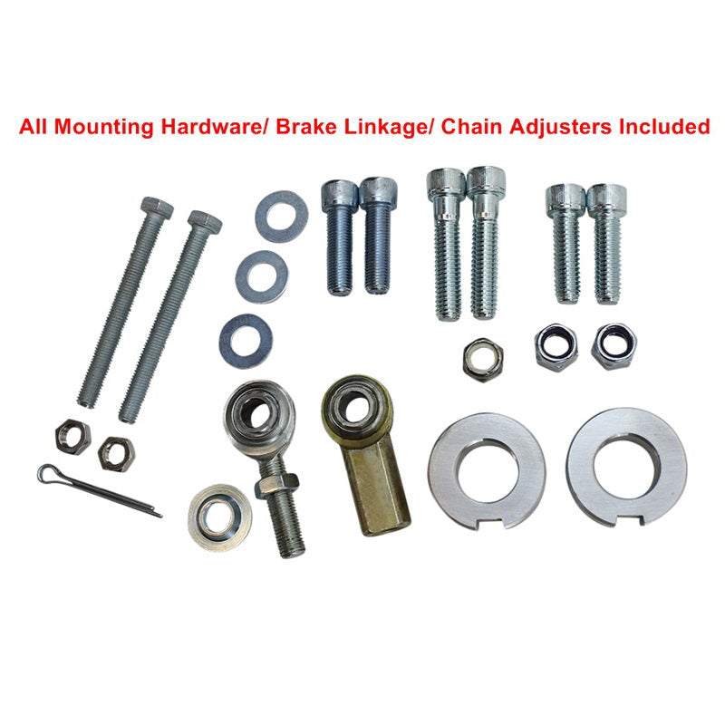 Mounting hardware and brake linkage chain are included in this TC Bros. Sportster Hardtail Kit for 1982-2003 (Weld On) fits Stock 130-150 Tire, designed to fit stock width wheels.