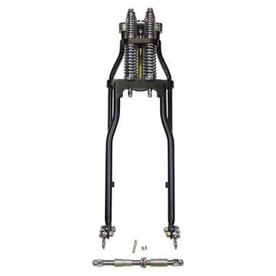 An image of a Moto Iron® Wishbone Springer Front End +6" Length Black fits Dyna 1991-17 & Sportster 04-up suspension for a motorcycle.