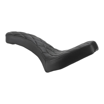 A TC Bros. black motorcycle seat with a diamond stitch style.