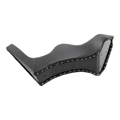 A TC Bros. King & Queen Hardtail Seat Black Diamond with rivets on it, perfect for chopper seats enthusiasts.