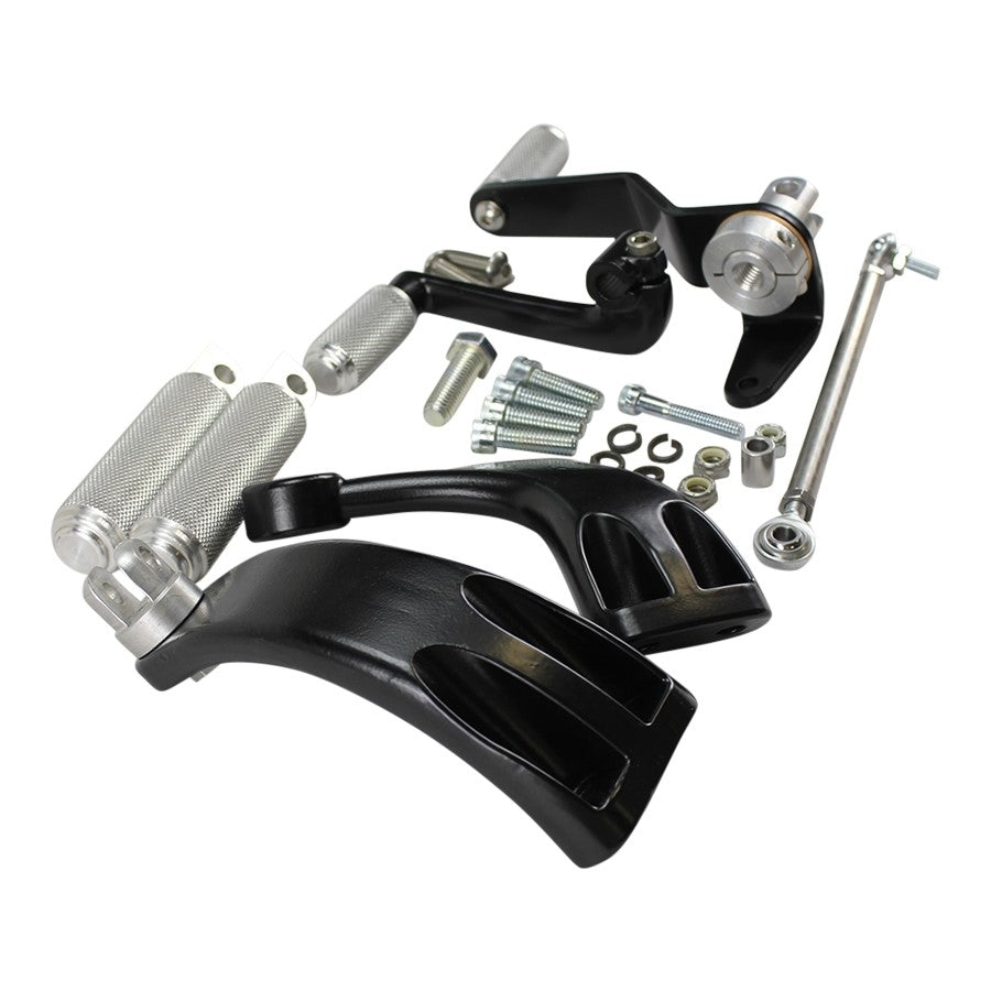 A set of TC Bros. Sportster Mid Controls Kit fits 2004-2013 for a Harley Davidson Sportster motorcycle, all USA Made.