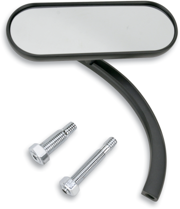 Arlen Ness Mini Oval Mirror -Black Left with a stylish design, perfect for small Harley motorcycles and factory models.