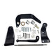 A TC Bros. Mid Controls Kit for 1991-2017 Harley-Davidson Dyna (no footpegs), featuring black metal brackets, assorted bolts, washers, nuts, bushings, and a metal rod arranged on a white background.