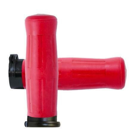 A pair of Avon Red Old School 1" Grips fits Harley single or dual exterior throttle cables on a white background.