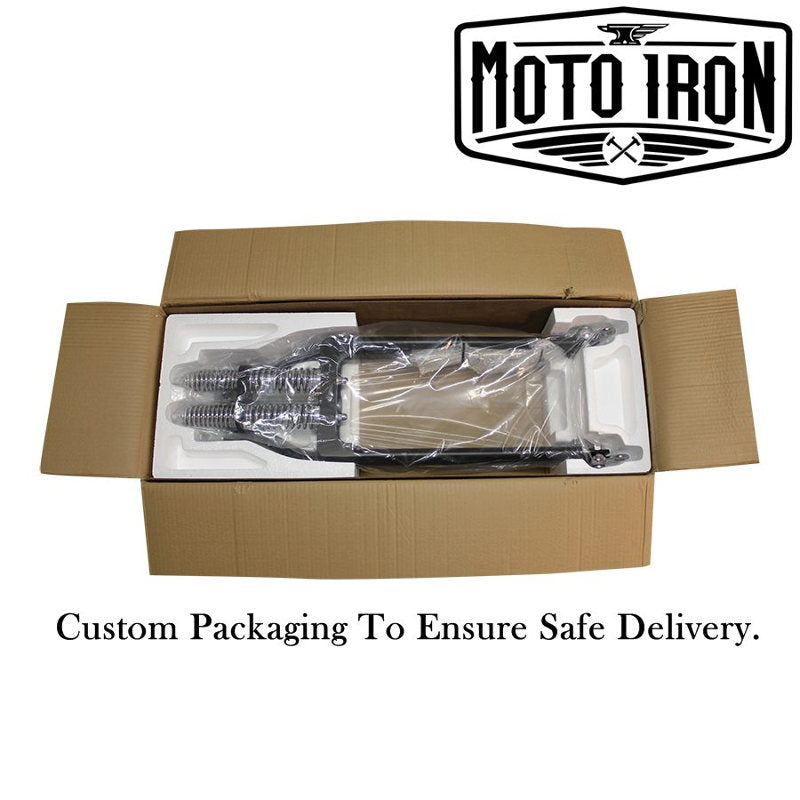 Moto Iron® custom packaging for safe delivery of Springer Front End Stock Length Chrome products fits Harley Davidson.
