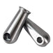 Two TC Bros. Sissy Bar/Fender Strut Mounting Bungs, cylindrical with holes at one end, are positioned crossing each other on a white background.