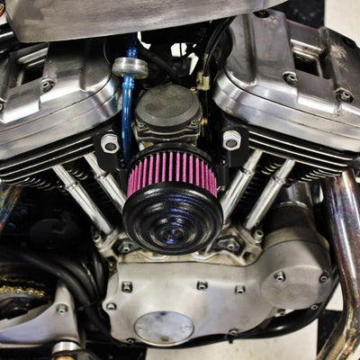 The TC Bros. Ripple Black Air Cleaner HD CV Carbs & EFI with a black powdercoat finish is perfect for any Harley-Davidson motorcycle enthusiast.