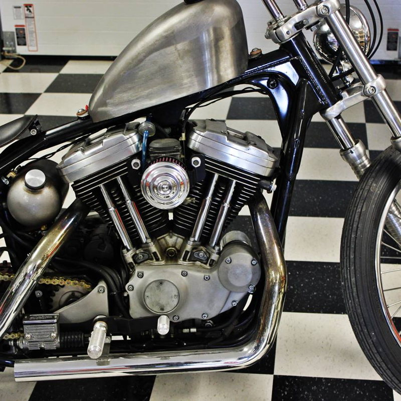 Harley-Davidson vintage motorcycle with a TC Bros. Ripple Polished Air Cleaner S&S Super E & G Carbs