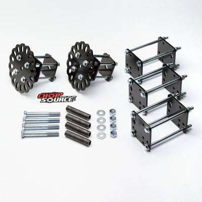 A set of bolts, nuts and a DIY Frame Jig Rotisserie Stand by Chop Source on a white background.