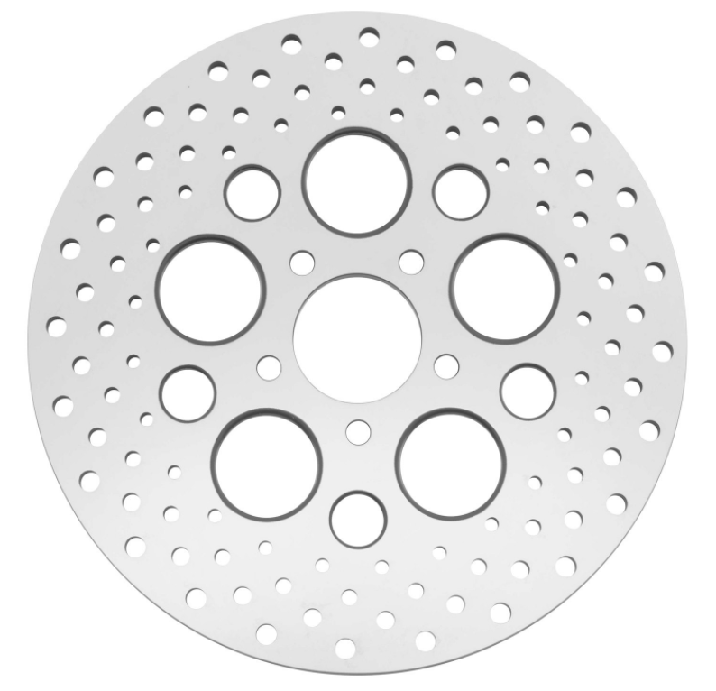 A 11.5" Polished Rear Brake Rotor for 84-13 Sportster & Big Twin by Moto Iron® on a white background.