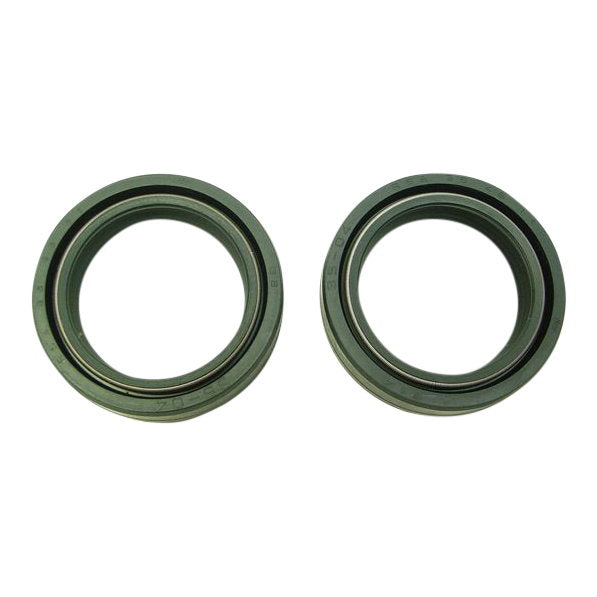 Two green rubber All Balls 35mm Fork Seals on a white background.