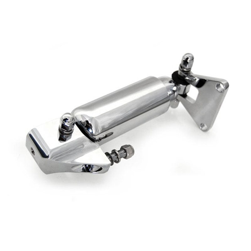 A Moto Iron® Springer Ride Control Front Shock Kit - Chrome for a motorcycle, designed for ride control and mounted with Springer front forks on a white background.