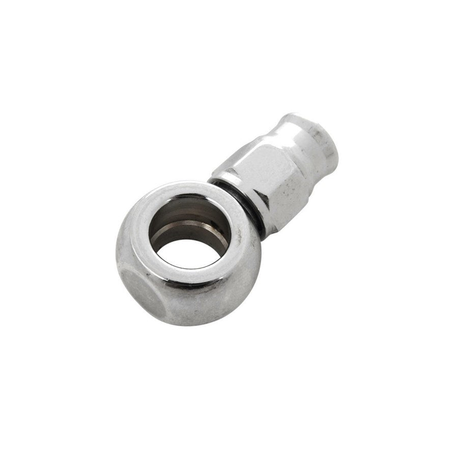 An image of a Goodridge chrome 3/8" (10mm) Straight Banjo Brake Line Fitting (Cut To Length Style) on a white background.