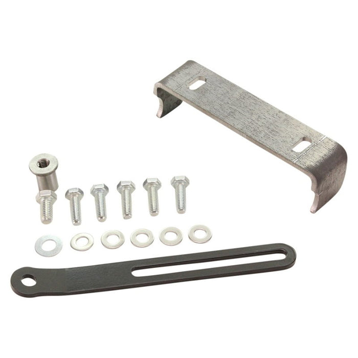 The TC Bros. Rigid Seat Mount Kit includes five bolts, five washers, one nut, and a slotted metal stripāideal for customizing Sportster hardtails. All TC Bros. components are shown neatly organized on a white background.