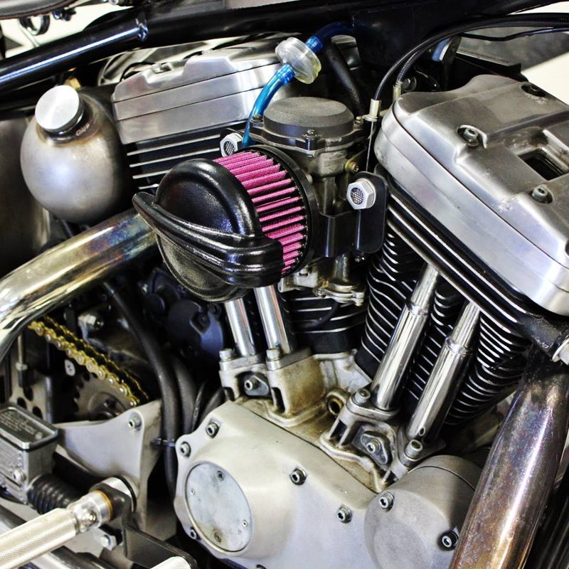 Harley-davidson features a vintage style with a black powdercoat finish, including the TC Bros. Streamliner Black Air Cleaner S&S Super E & G Carbs by TC Bros.