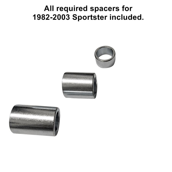 A Moto Iron® 19” × 2.5” Rear Tracker Wheel for 1973-2003 Harley-Davidson Big Twin and Sportster, featuring chrome spokes, a central hub, and valve stem, is displayed against a white background.
