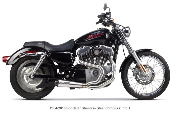 This Two Brothers 2 into 1 Stainless Exhaust System is designed for Harley Sportster models, providing optimal performance.