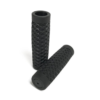 A pair of Vans + Cult Motorcycle Grips - 7/8" Black on a white background.