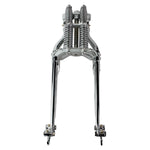An image of a Vintage Springer Front End Stock Length Chrome fits Harley Davidson by Moto Iron® with a bolt-on installation on a white background.
