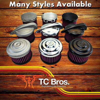 TC Bros. offers many vintage style motorcycle air filters, including the TC Bros. Finned Black Air Cleaner S&S Super E & G Carbs.