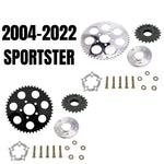 TC Bros. Belt-to-Chain Conversion Kit for Harley-Davidson Sportster 2004–2022—includes motorcycle sprockets, washers, and bolts. Ideal for converting your 2004–2022 Sportster from belt to chain drive with TC Bros. quality parts.
