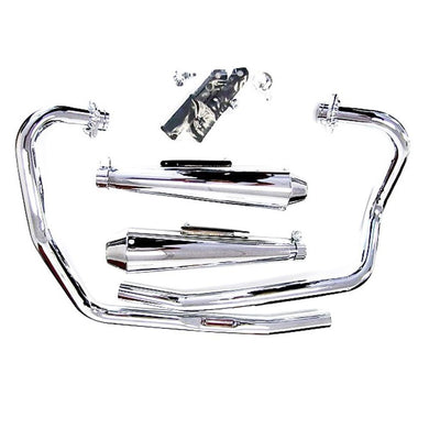 A chrome XS650 Ascot Exhaust System - 1978-1984 Specials for a motorcycle by XS-Performance.