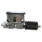 The Wyatt Gatling Rear Brake Master Cylinder for 1987-2003 Harley-Davidson Sportster features ribbed chrome-plated detailing, dual circular openings, a black rubber grip, and threaded metal connector—ideal for custom choppers.
