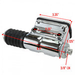 The Wyatt Gatling Rear Brake Master Cylinder for 1987-2003 Harley-Davidson Sportster features ribbed chrome-plated detailing, dual circular openings, a black rubber grip, and threaded metal connector—ideal for custom choppers.