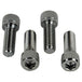 Four Moto Iron® Top Clamp Hardware bolts for Harley-Davidson 1973-Up, ideal as handlebar riser or top clamp bolts, are arranged side by side on a white background.