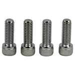 Four Moto Iron® Top Clamp Hardware bolts for Harley-Davidson 1973-Up, ideal as handlebar riser or top clamp bolts, are arranged side by side on a white background.
