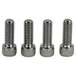 Four Moto Iron® Top Clamp Hardware bolts for Harley-Davidson 1973-Up, ideal as handlebar riser or top clamp bolts, are arranged side by side on a white background.