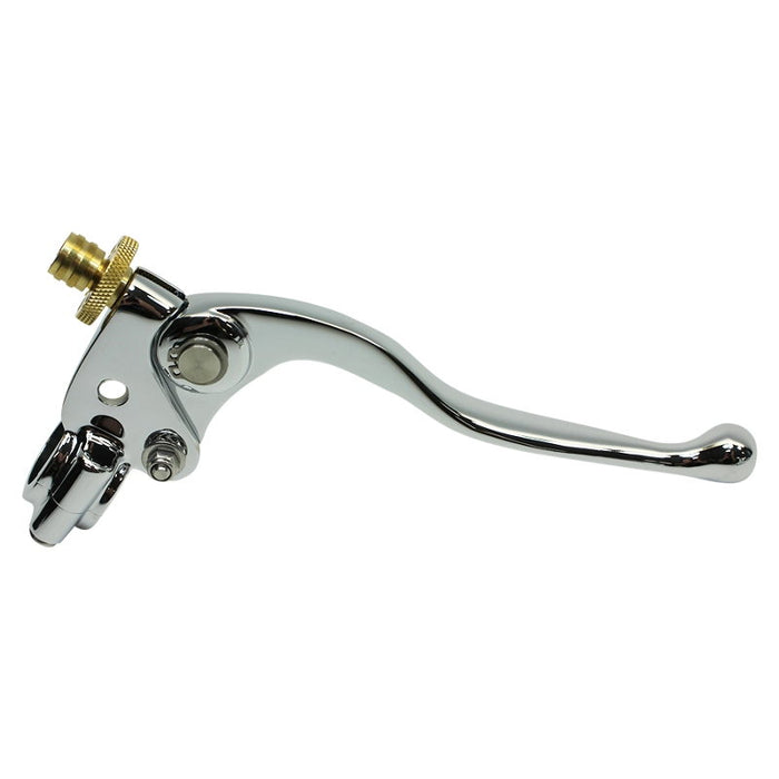 A Moto Iron® 1" Vintage Clutch Perch (Chrome) Harley and Custom Motorcycle brake lever on a white background.