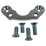 The Moto Iron® Chrome Handlebar Riser Adapter for Springer Front Ends (3.5" centers) and four matching flat-head screws are shown on a white background, perfect for customizing your Harley.