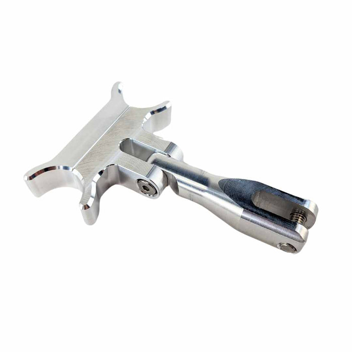 Stainless steel multi-tool with a TC Bros. Pro Series Gauge Relocation Bracket for 1-1/4 Risers and T-Bars on a white background.