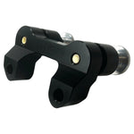 The TC Bros. Pro Series Handlebar Riser Adapter for 2015-2023 Harley-Davidson Road Glide, with a black and silver metal build, two cylindrical bases, and three mounting holes, is shown on a white background. Includes ignition lock retainer kit.