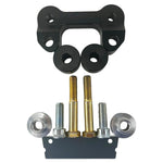 The TC Bros. Pro Series Handlebar Riser Adapter for 2015-2023 Harley-Davidson Road Glide, with a black and silver metal build, two cylindrical bases, and three mounting holes, is shown on a white background. Includes ignition lock retainer kit.