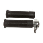 Moto Iron® 7/8" Universal Throttle With Grips – Single Cable, Chrome: Includes two black Vintage Jackhammer Style grips for 7/8" bars, with a universal throttle metal assembly attached to one.