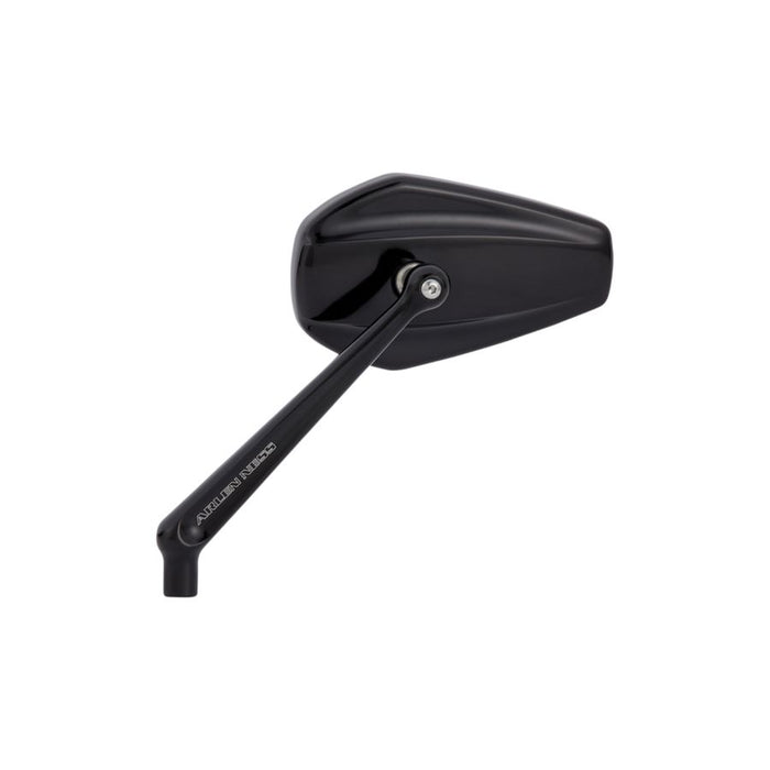 A black Arlen Ness Mini Stocker Forged Mirror, Black - Left on a white background.