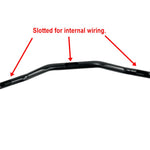 The TC Bros. 1" Tracker Low First Generation TBW Handlebar—Black features a slight rise and swept-back design, ideal for customizing Harley handlebars. Shown here against a white background.