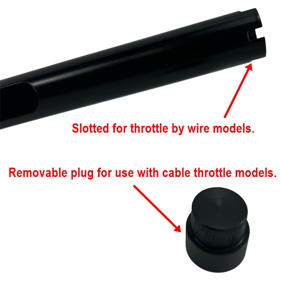 TC Bros. 1" Tracker Low TBW Handlebars - Black with removable plug, perfect for use with cable throttle models.